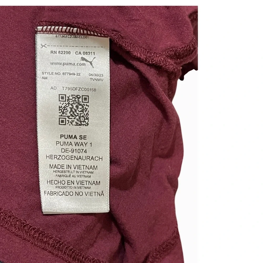 Puma Womens Boxy Pocket T-Shirt Burgundy Script Logo XL Short Sleeve-Retro - Picture 9 of 11
